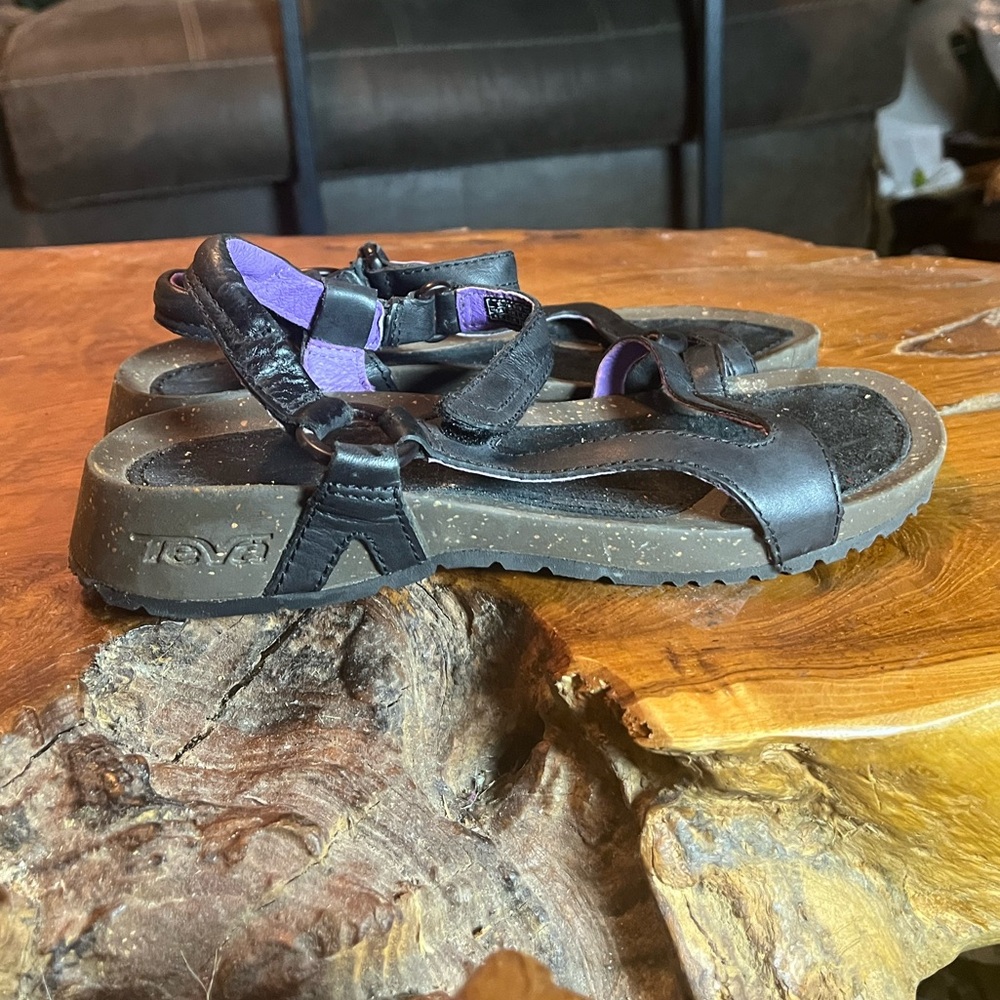 Teva Cabrillo Universal Leather Wedge Sandals Ankle Strap Cork Wedge Size 5.5